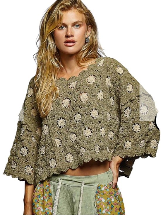 POL Tops - 600:  POL NEW CROCHET TOP OLIVE ALMOND (243) (R2F)